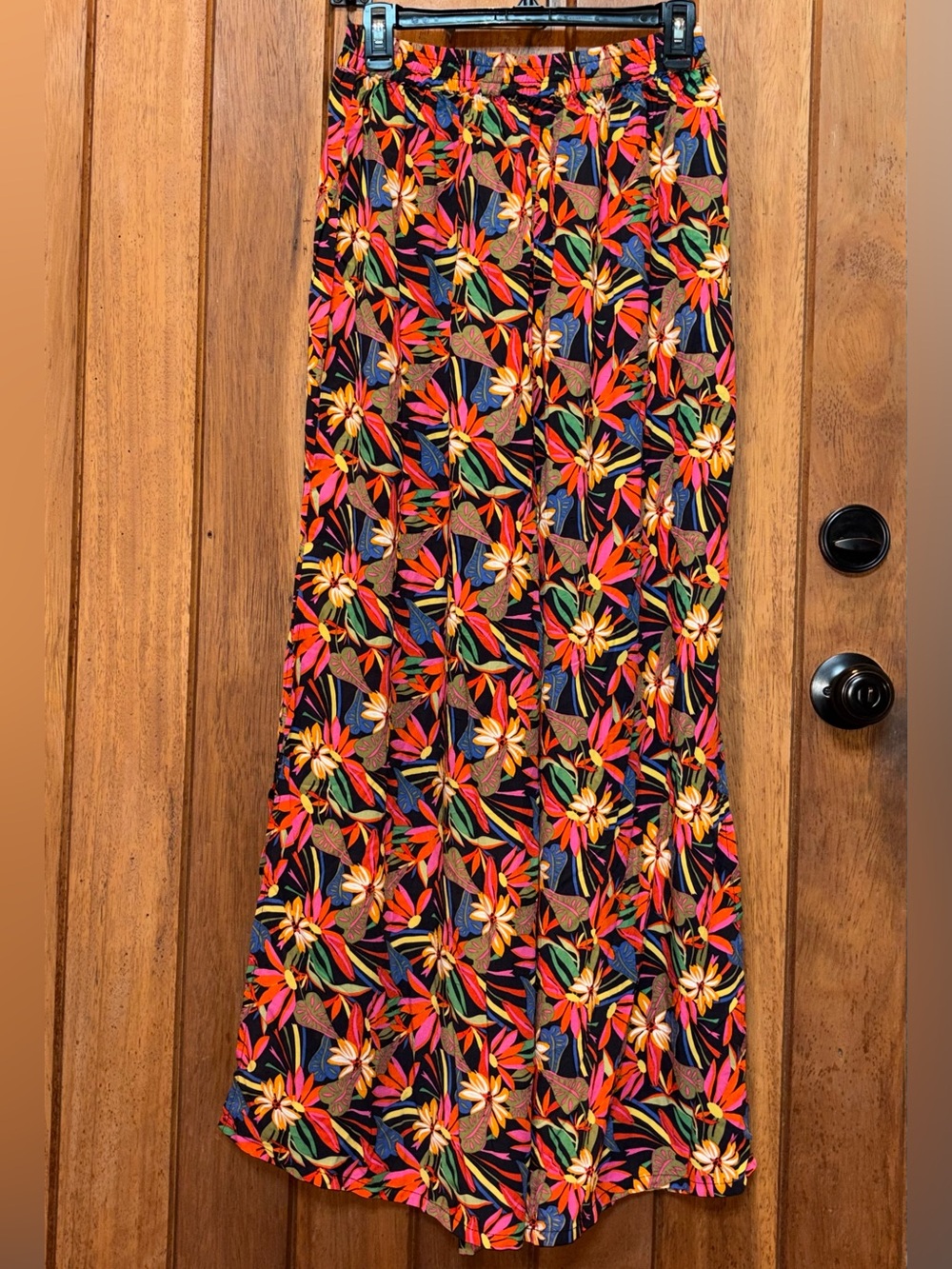 NATURAL LIFE Black Flowy Wide Leg Palazzo Pants with Multi Floral Fall Print